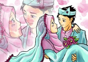 gambar-kartun-muslimah-couple-sedang-memakai-baju-adat-saat-pernikahan